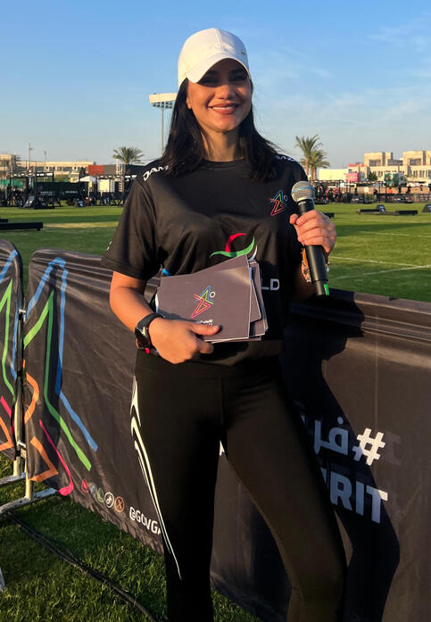 MC Dija hosting GOV Games alt="MC Dija hosting Sports event -Dubai fitness challenge"