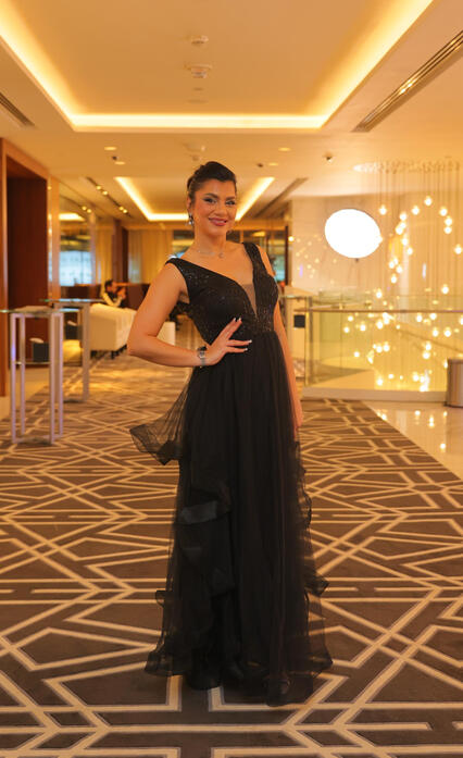 MC Dija hosting for North Telecom Annual Gala alt="MC Dija hosting a corporate event in Dubai"